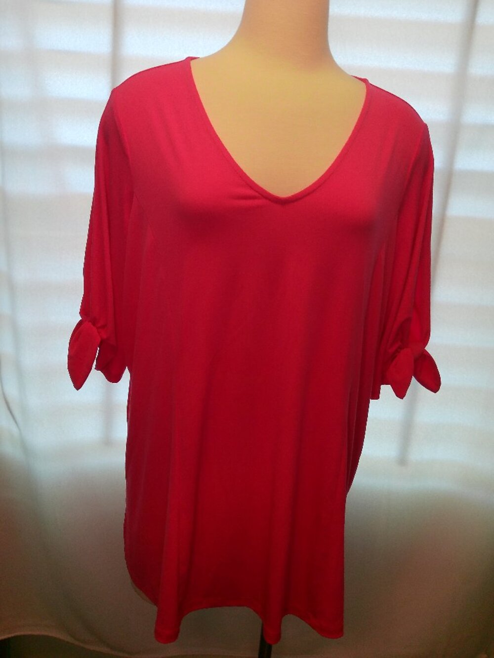 Blouse Susan Graver Liquid Knit Top with Twisted Split Sleeve Hot Pink Size 1X